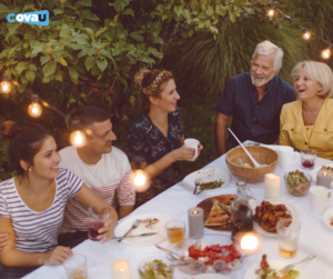 Efficient Outdoor Energy Use of family using LED lights over dinner